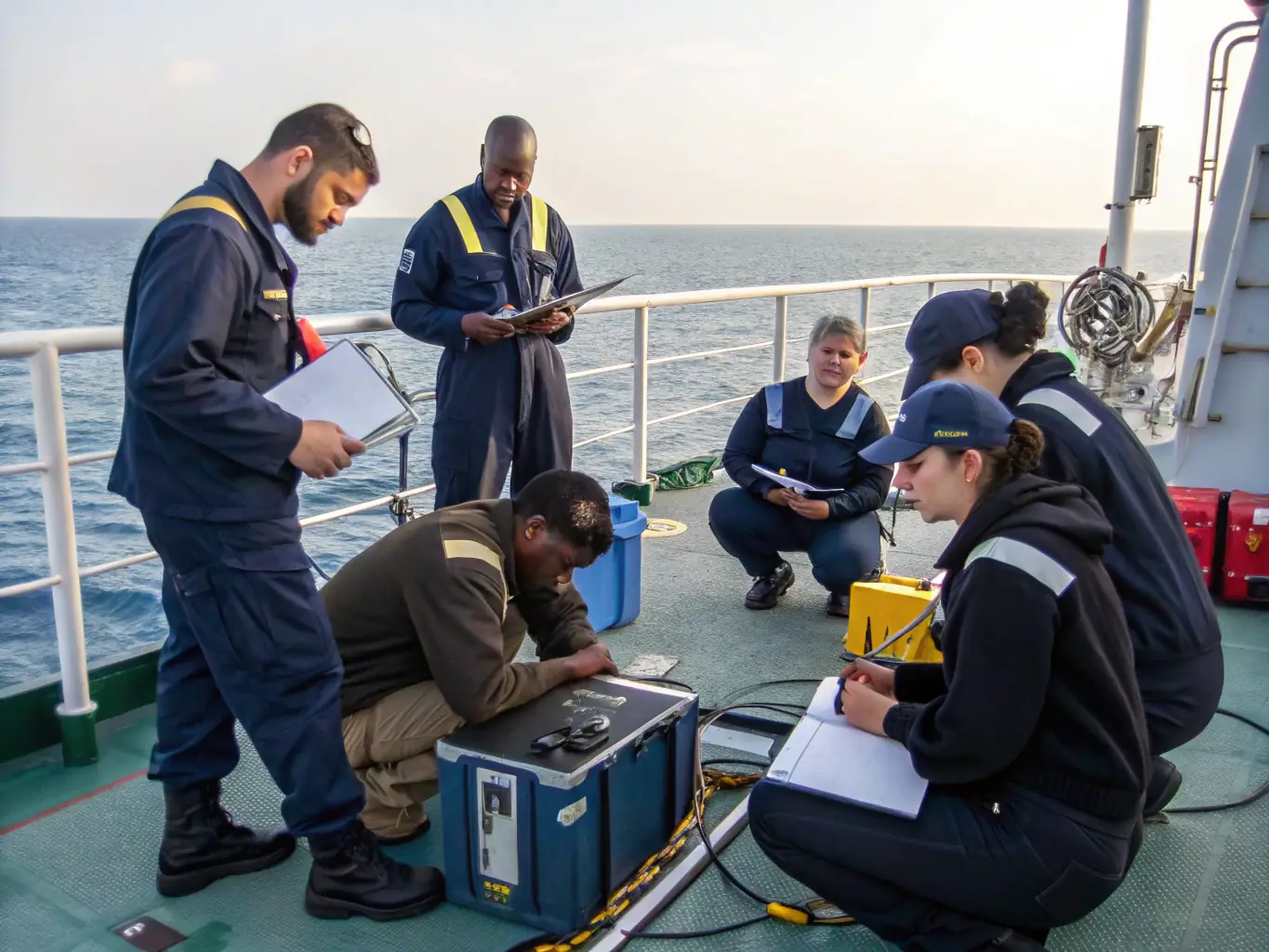 A wide shot of a diverse group of maritime professionals engaged in a workshop, emphasizing Ployon's role in fostering collaboration and knowledge sharing within the industry.